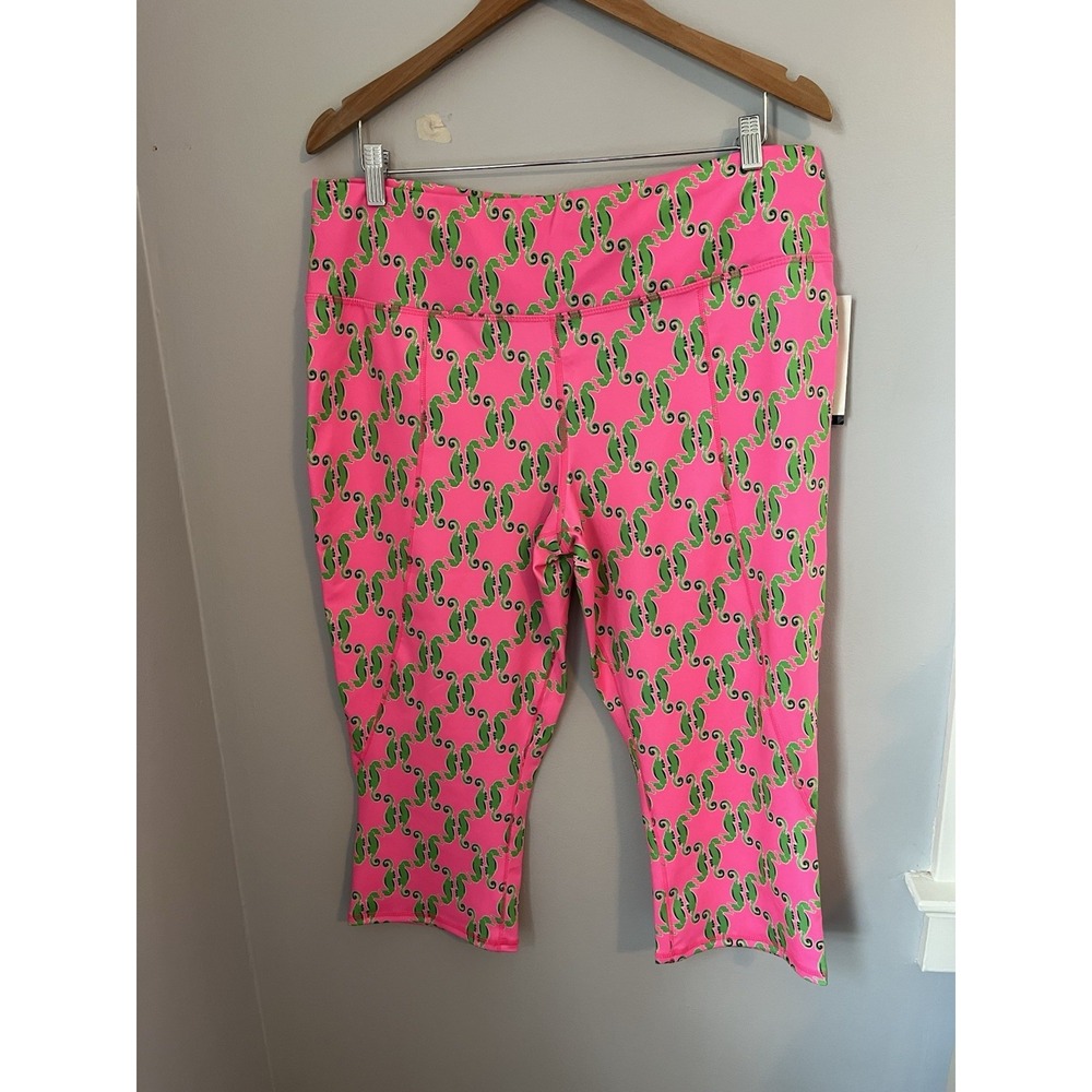 Zelos Women's Capri Leggings XL Vibrant Pink Green Sea Horse Print High Rise NWT
